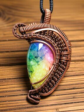 Wire Wrapped Aura Quart Necklace Oxidized copper one of a kind Crystal pendant